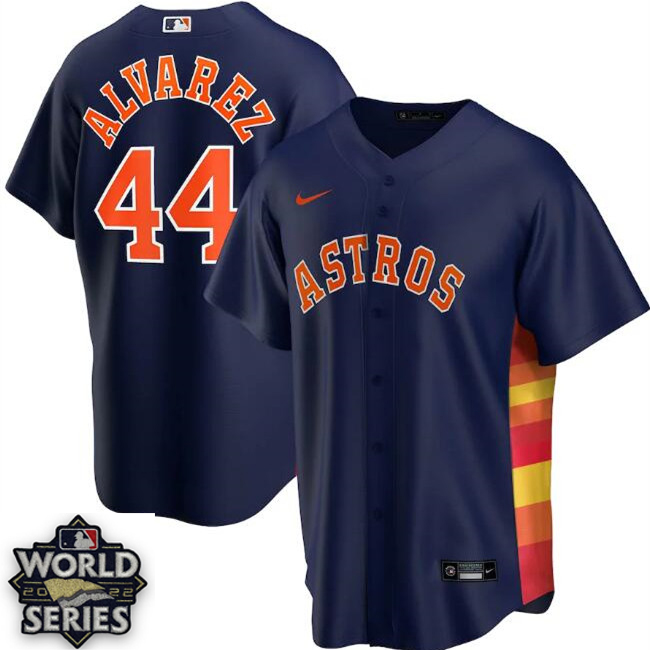 Men Houston Astros Navy #44 Yordan Alvarez Cool Base Stitched With 2022 MLB World Series jersey patch MLB Jersey